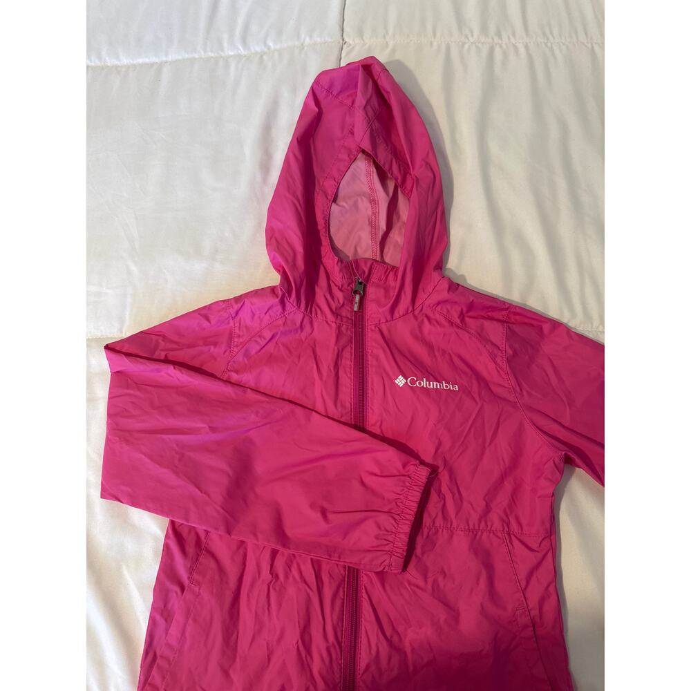 Columbia Girls Small 7/8 Pink Hooded Windbreaker Lightweight Rain Jacket